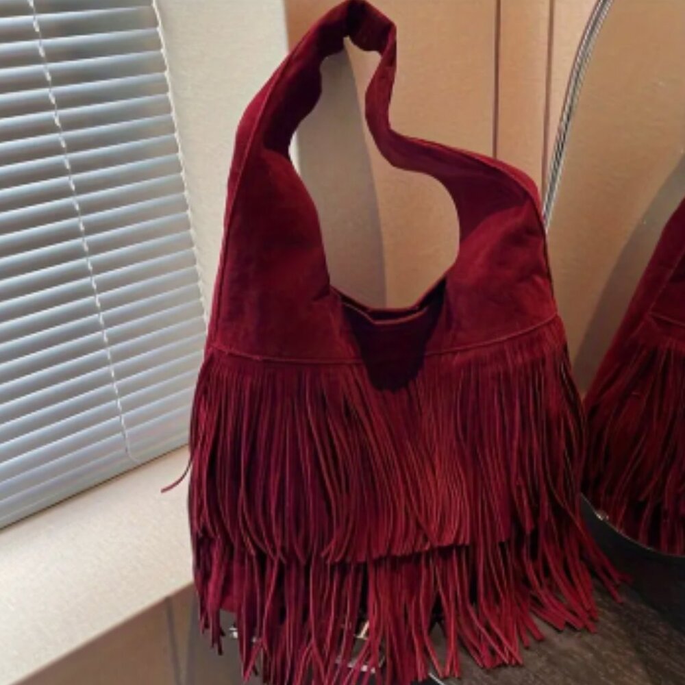 Elegant Maroon Fringe Shoulder Bag